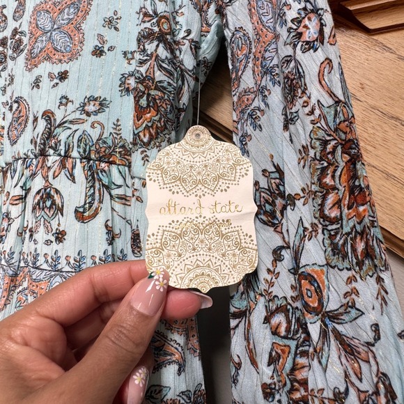 NWT Altar'd State Mint Paisley High Low Maxi Dress XS Gold Boho Fairy Cottage - Picture 4 of 9
